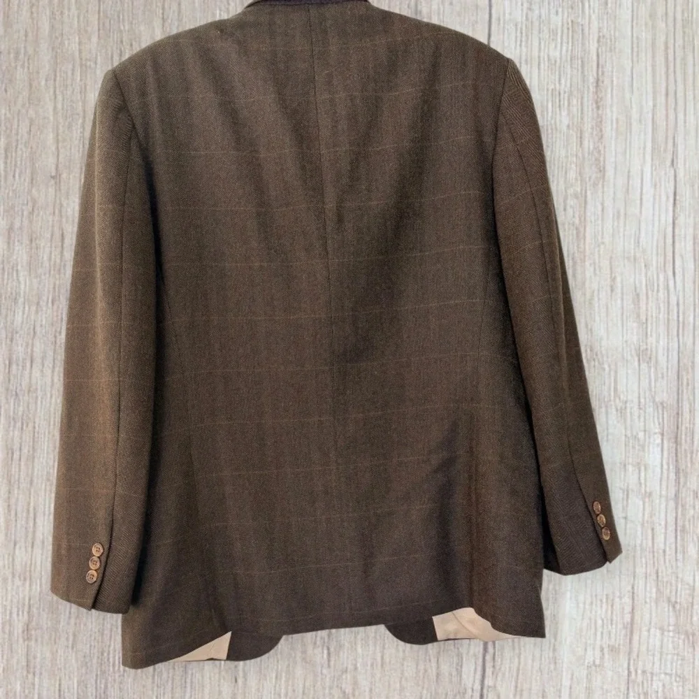 Oscar de la Renta Mens Brown Windowpane Plaid Blazer Sport Coat 40R
